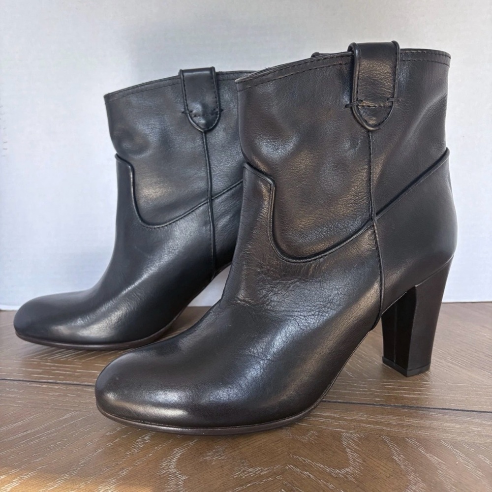 Via Roma 15 Black Leather Ankle Boots Women's Size 41/ 11 Pull On Made in Italy